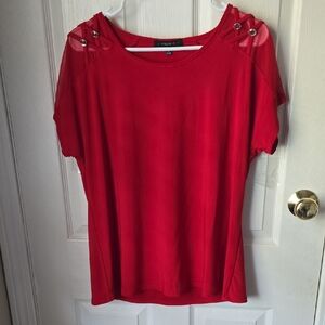 Elegant Red Short Sleeve Top with Shoulder Details